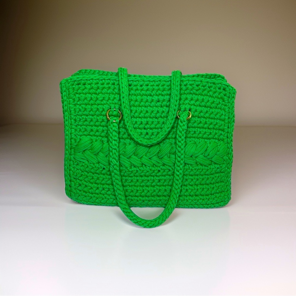 Large Green Tote Crochet Bag - Picture 1 of 6